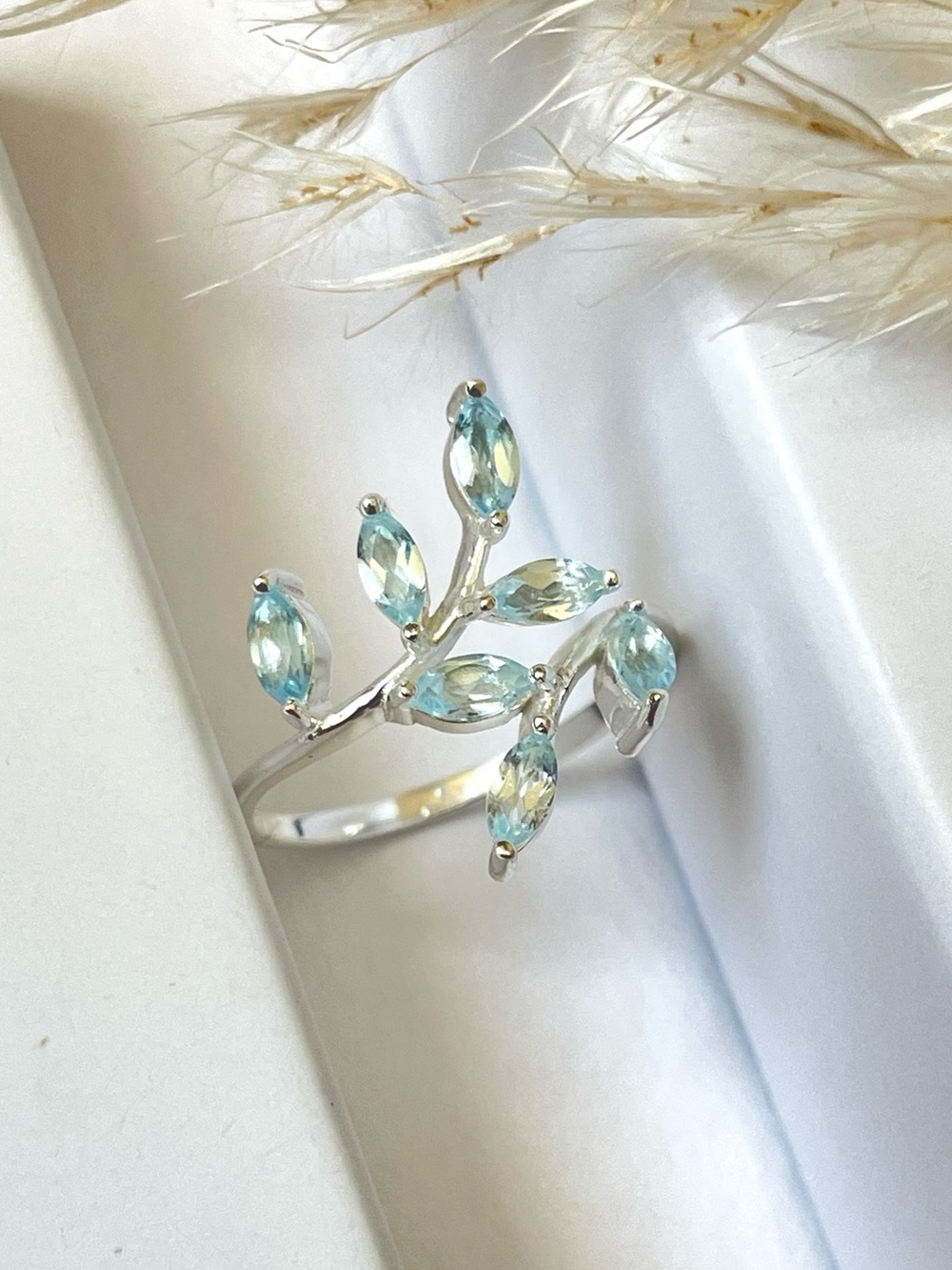 Natural Blue Topaz “The branch” ring in 825 Sterling silver! US: 8 - Picture 7 of 11